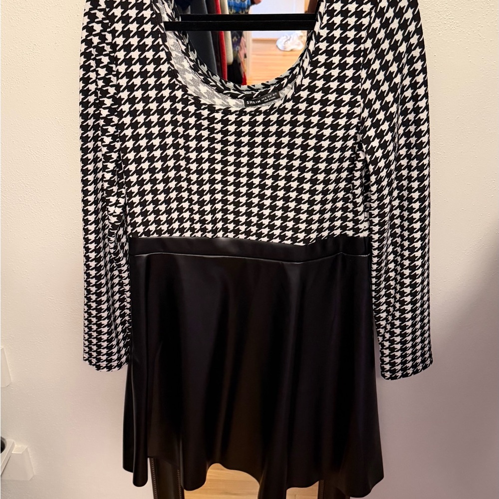 SHEIN Black and White Houndstooth Mini Dress